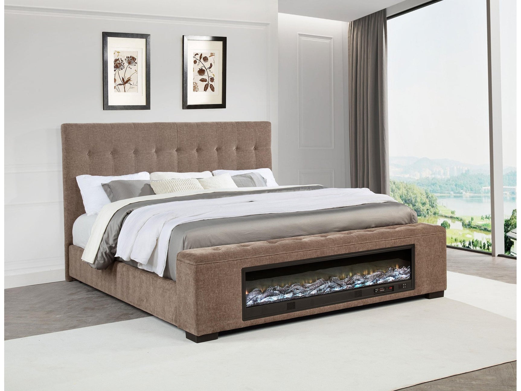 Senna Brown Upholstered Queen Audio Flame Visualizer Bed - Ornate Home