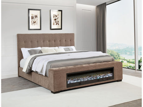 Senna Brown Upholstered Queen Audio Flame Visualizer Bed - Ornate Home