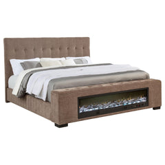 Senna Brown Upholstered Queen Audio Flame Visualizer Bed - Ornate Home