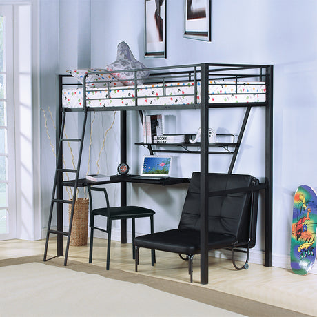 Senon Silver & Black Loft Bed & Desk - Ornate Home