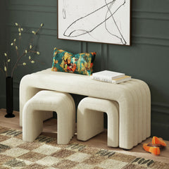 Seqouia Ching Cream Bench with 2 Stools - Ornate Home