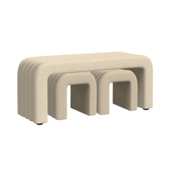 Seqouia Ching Cream Bench with 2 Stools - Ornate Home