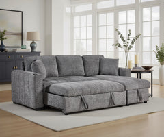 Seraphina II Gray 97"W Boucle Fabric Reversible Sleeper Sectional Sofa with Storage Chaise