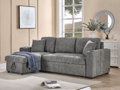 Seraphina II Gray 97"W Boucle Fabric Reversible Sleeper Sectional Sofa with Storage Chaise
