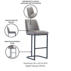 Serena Barstool in Grey (set of 3) - Ornate Home