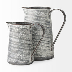 Serena Gray/White Large Textured Metal Jug - Ornate Home