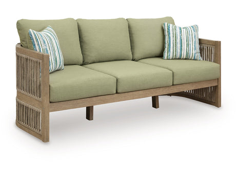 Serena Shores Beige/Green Sofa with Cushion - Ornate Home