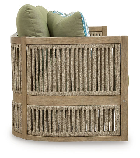 Serena Shores Beige/Green Sofa with Cushion - Ornate Home