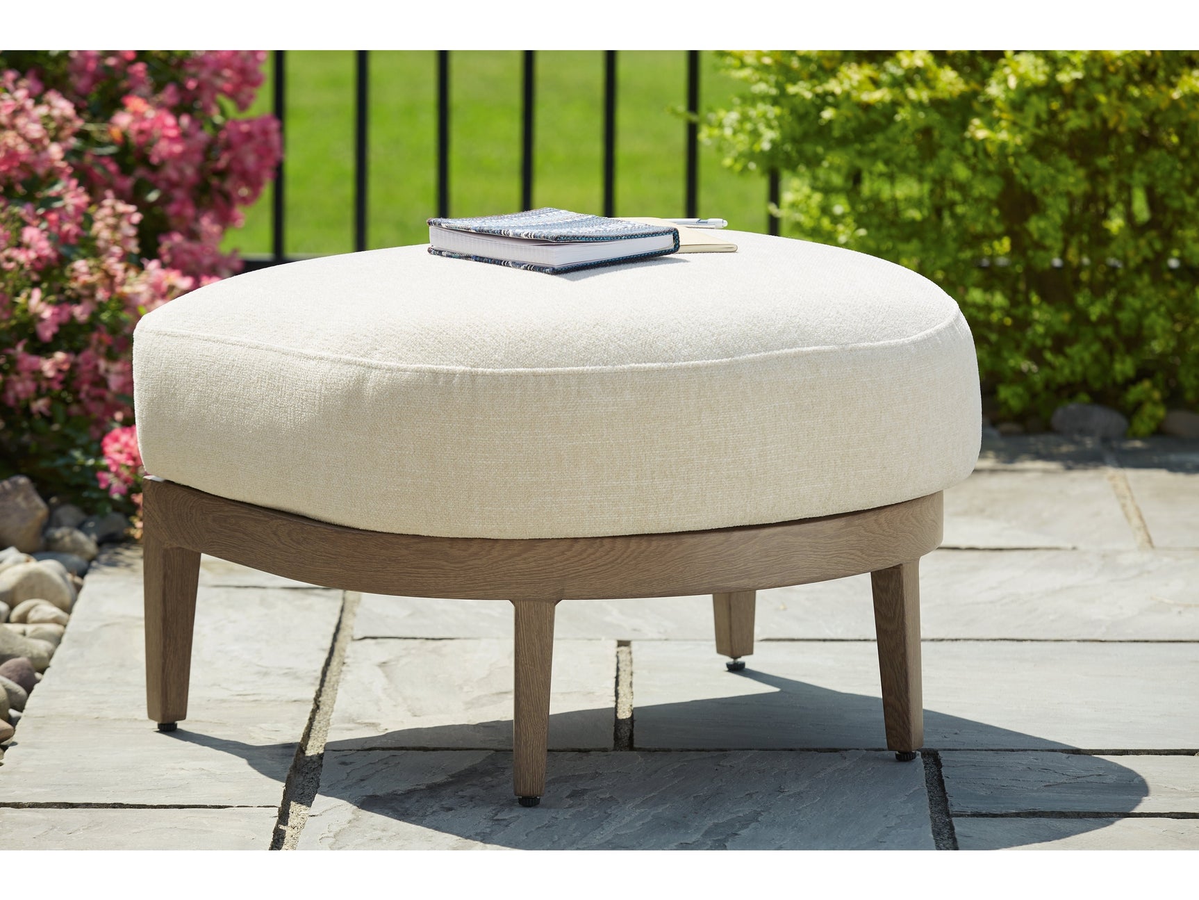 Serene Bay Dark Brown/White Ottoman with Cushion - Ornate Home