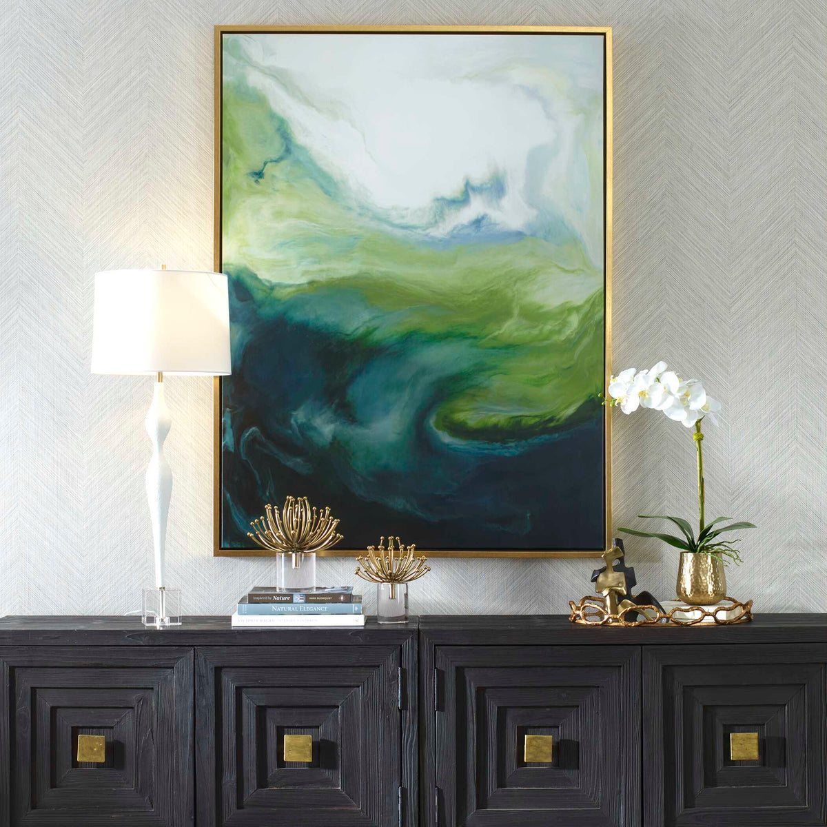 Serene Green Black/Blue Framed Abstract Art - Ornate Home