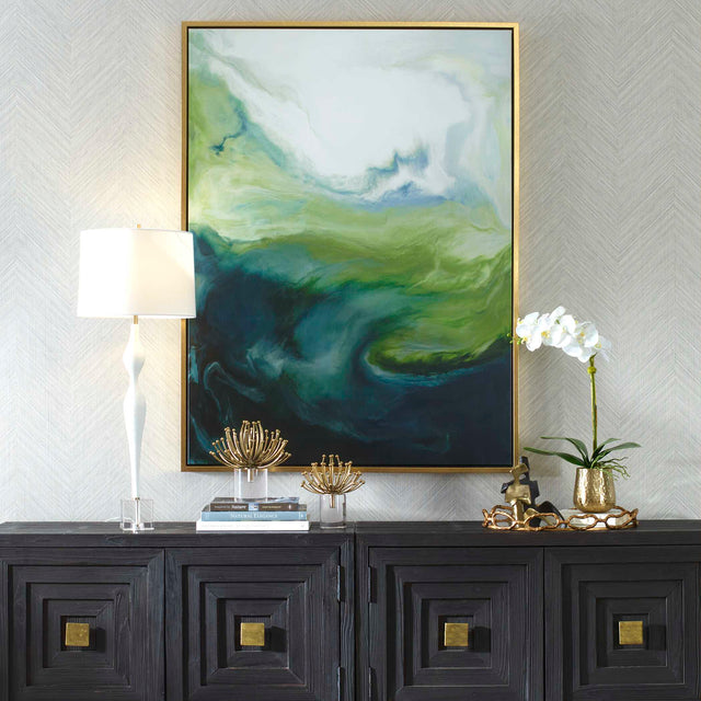 Serene Green Black/Blue Framed Abstract Art - Ornate Home