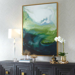 Serene Green Black/Blue Framed Abstract Art - Ornate Home