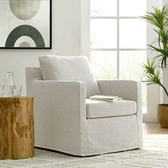 Serene Linen Fabric Slipcovered Swivel Armchair - Ornate Home