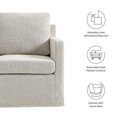 Serene Linen Fabric Slipcovered Swivel Armchair - Ornate Home