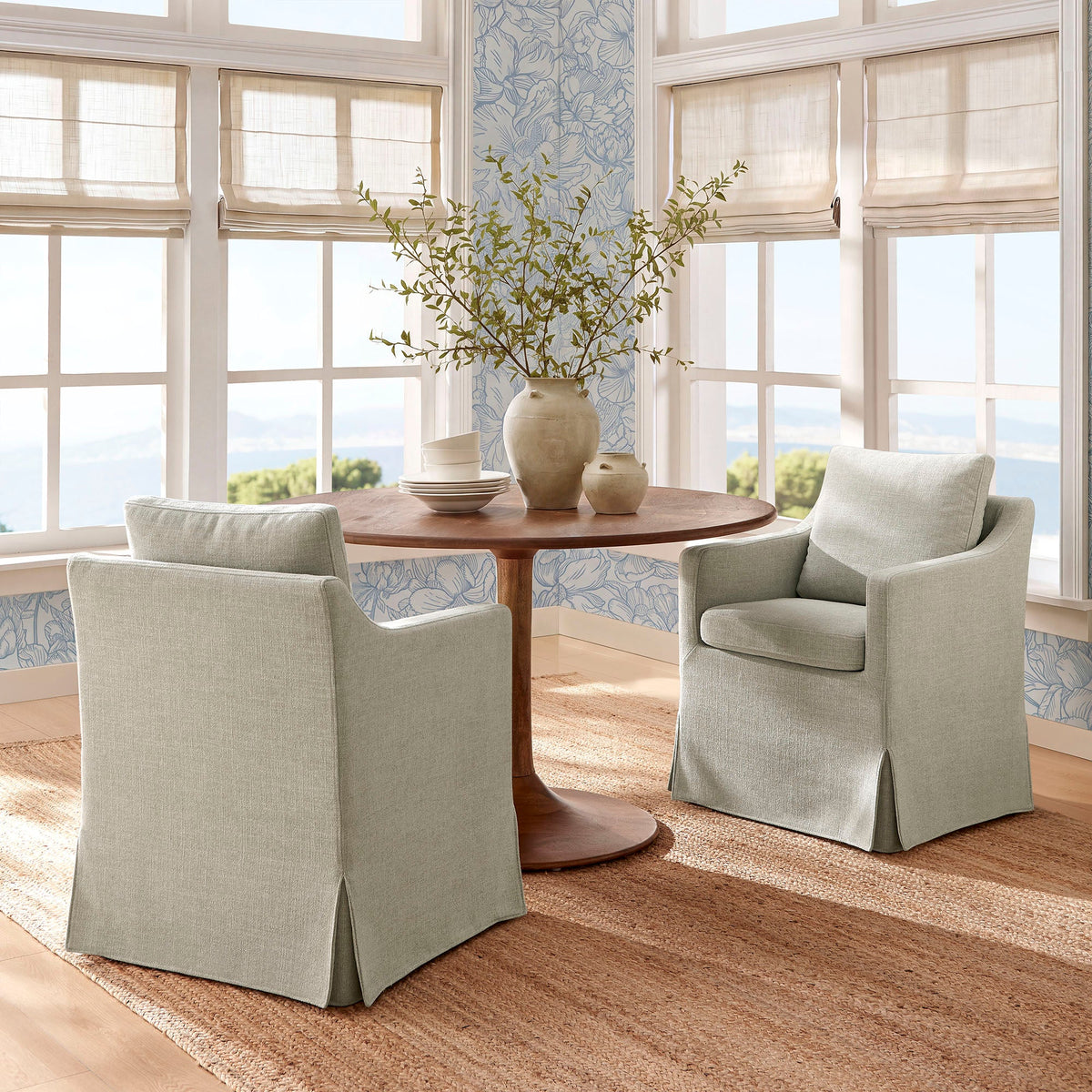 Serene Linen Slipcovered Performance Fabric Dining Armchair - Ornate Home