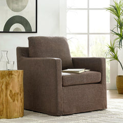 Serene Mocha Fabric Slipcovered Swivel Armchair - Ornate Home