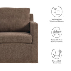 Serene Mocha Fabric Slipcovered Swivel Armchair - Ornate Home