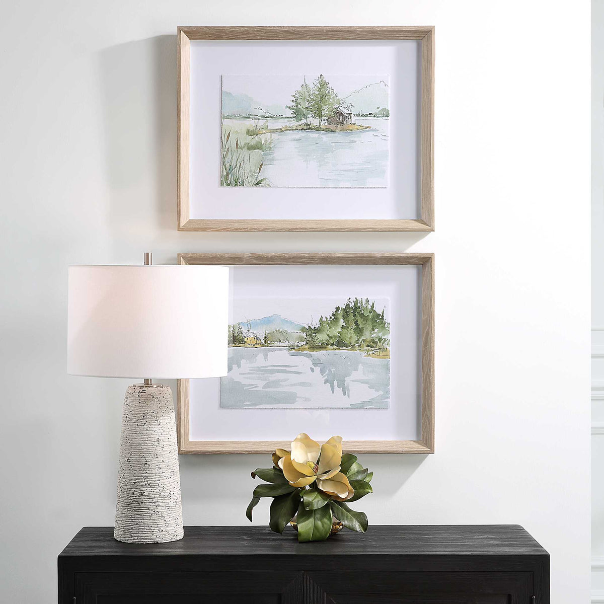 Serene Multicolor Lake Framed Prints (Set of 2) - Ornate Home