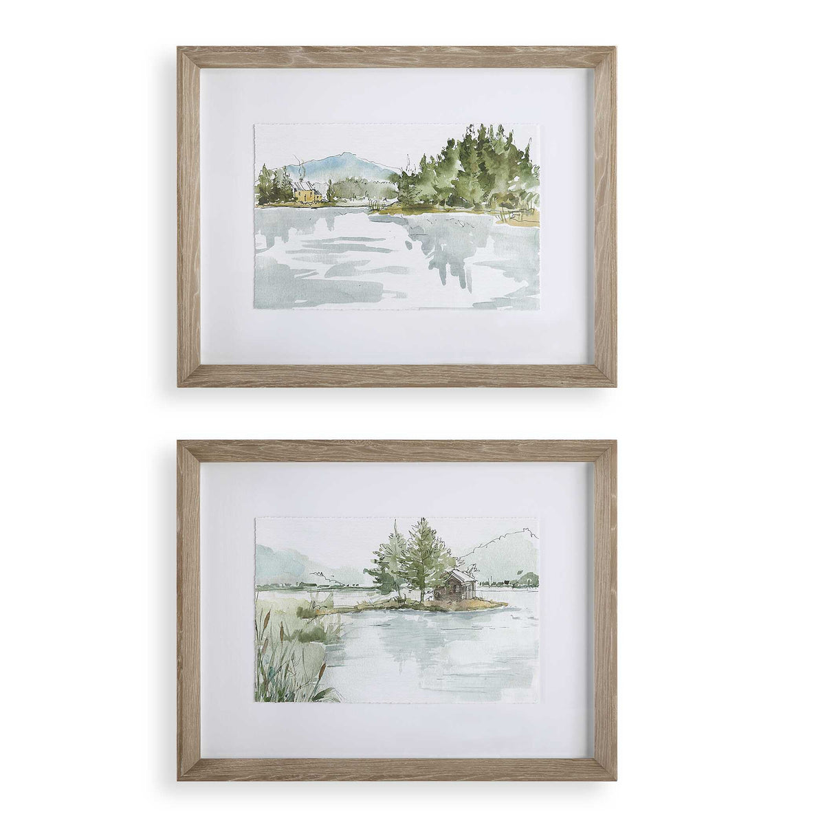 Serene Multicolor Lake Framed Prints (Set of 2) - Ornate Home
