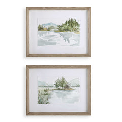 Serene Multicolor Lake Framed Prints (Set of 2) - Ornate Home