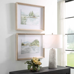 Serene Multicolor Lake Framed Prints (Set of 2) - Ornate Home