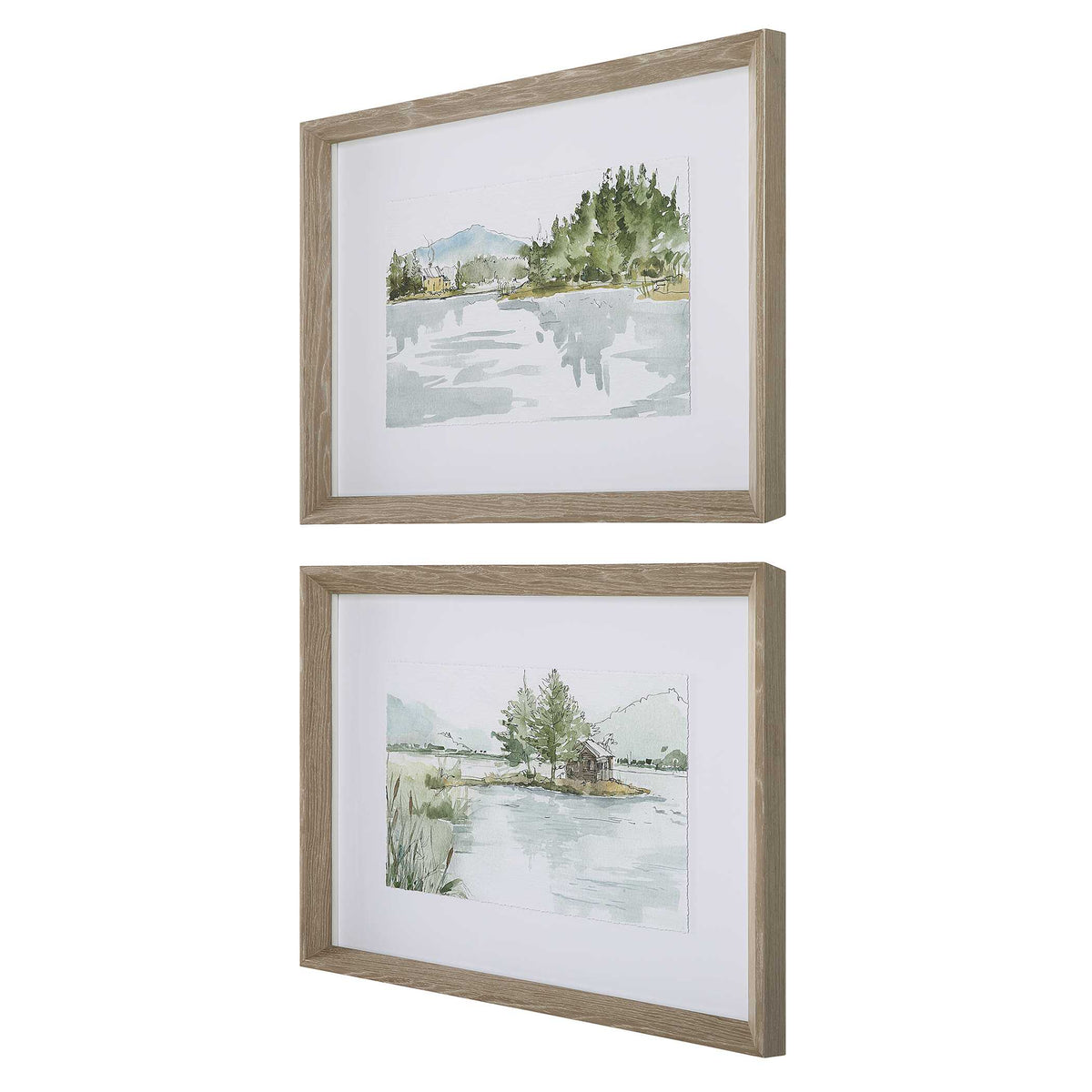 Serene Multicolor Lake Framed Prints (Set of 2) - Ornate Home