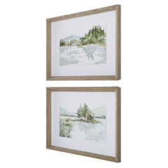 Serene Multicolor Lake Framed Prints (Set of 2) - Ornate Home