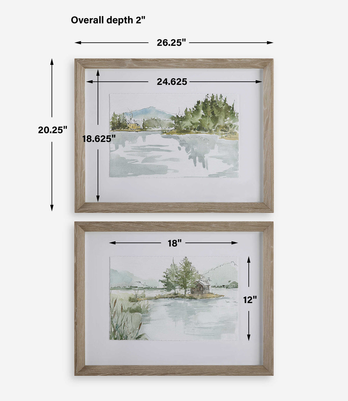 Serene Multicolor Lake Framed Prints (Set of 2) - Ornate Home