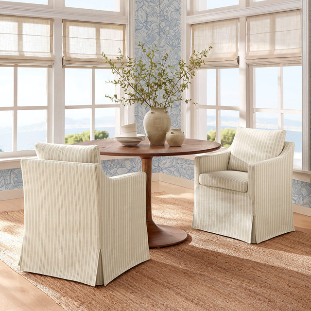 Serene Oatmeal Stripe Slipcovered Striped Fabric Dining Armchair - Ornate Home