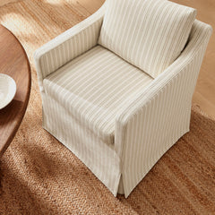 Serene Oatmeal Stripe Slipcovered Striped Fabric Dining Armchair - Ornate Home