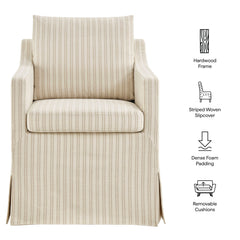Serene Oatmeal Stripe Slipcovered Striped Fabric Dining Armchair - Ornate Home