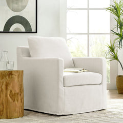 Serene Salt Fabric Slipcovered Swivel Armchair - Ornate Home
