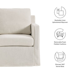 Serene Salt Fabric Slipcovered Swivel Armchair - Ornate Home