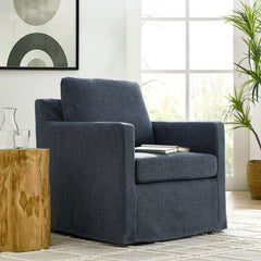 Serene Slate Blue Fabric Slipcovered Swivel Armchair - Ornate Home