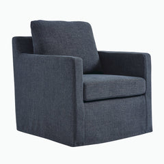 Serene Slate Blue Fabric Slipcovered Swivel Armchair - Ornate Home