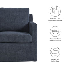 Serene Slate Blue Fabric Slipcovered Swivel Armchair - Ornate Home