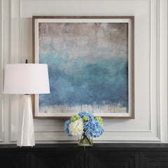 Serenity Paused Blue/Gray/Woodtone Framed Abstract Print - Ornate Home