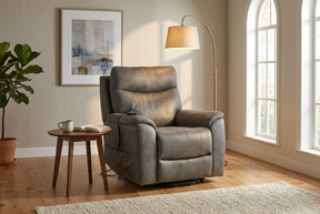 Serenity Slate Grey Ultra Infinite Position Lift Chair with Power Headrest, Heat, Massage & Wireless Charging - Ornate Home