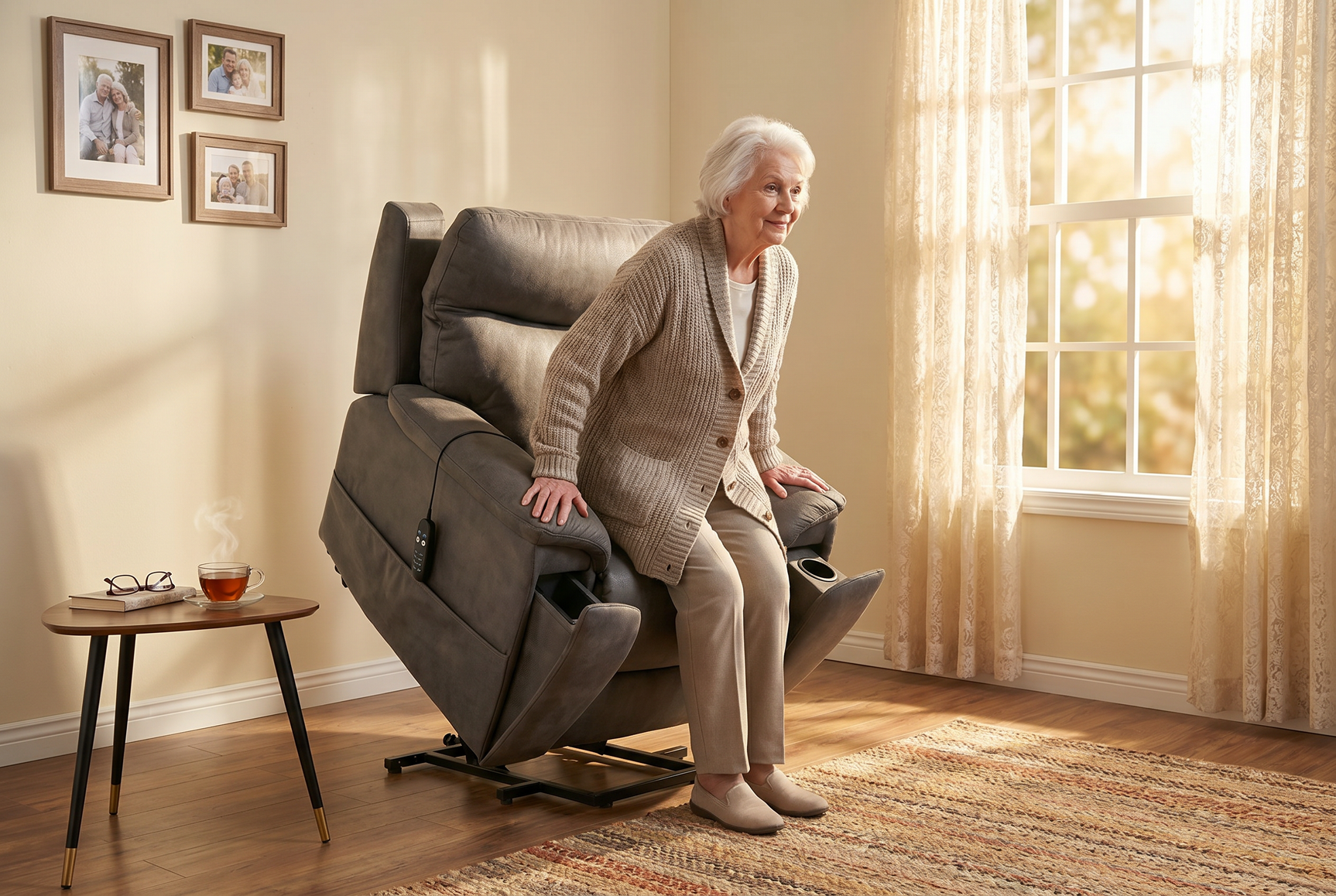Serenity Slate Grey Ultra Infinite Position Lift Chair with Power Headrest, Heat, Massage & Wireless Charging - Ornate Home