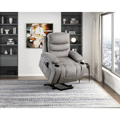 Sereno Black Power Lift Chair With Massage Heat Charging Ports And Cup-holders - Ornate Home