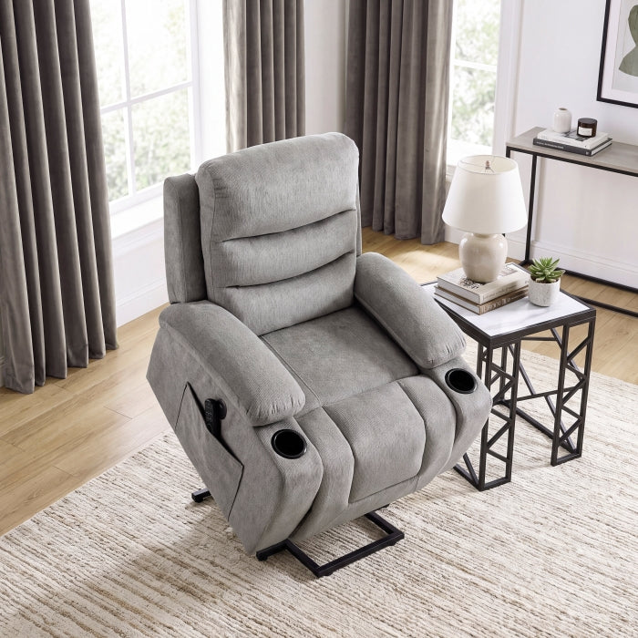 Sereno Black Power Lift Chair With Massage Heat Charging Ports And Cup-holders - Ornate Home