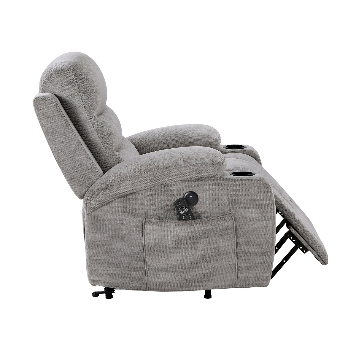 Sereno Black Power Lift Chair With Massage Heat Charging Ports And Cup-holders - Ornate Home