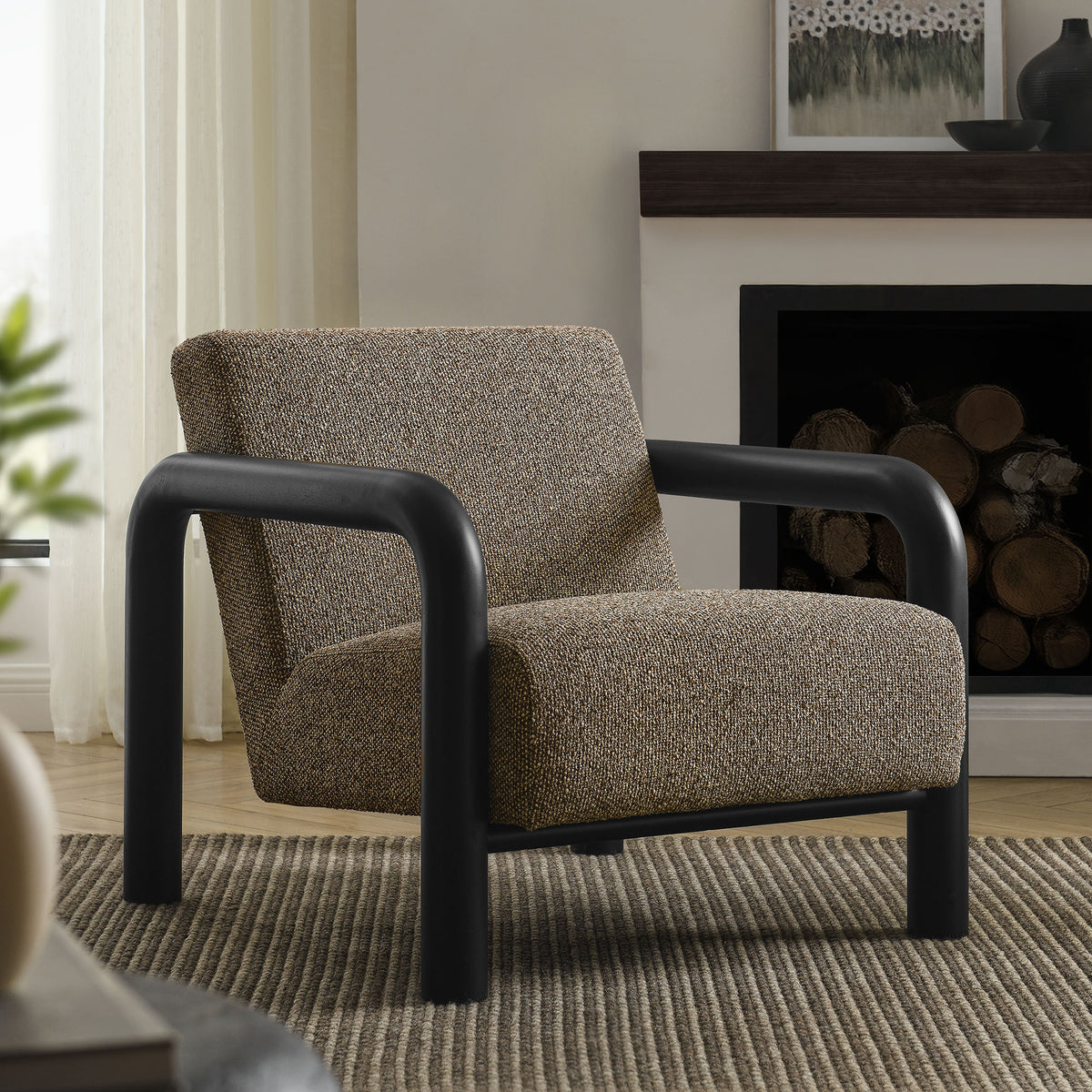 Sereno Earth/Black Boucle Accent Chair - Ornate Home