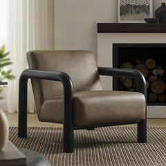 Sereno Mushroom/Black Vegan Leather Accent Chair - Ornate Home