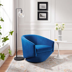 Series Navy Performance Velvet Fabric Swivel Chair - Ornate Home