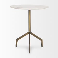 Serre Gold Marble Top 3 Prong Metal Base End Table - Ornate Home