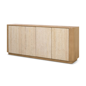 Serrin Brown Solid Wood with Travertine 4 Door Closed Sideboard