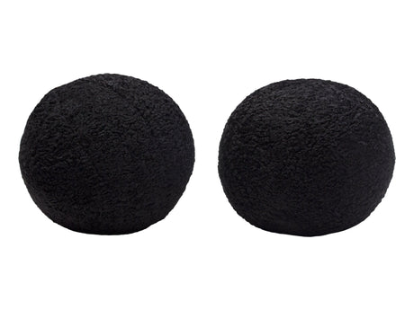Set of (2) 10" Round Accent Pillows in Black Faux Sheepskin by Diamond Sofa - Ornate Home