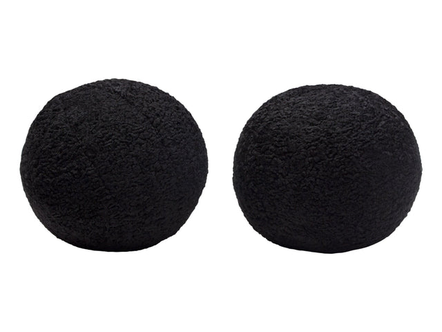 Set of (2) 10" Round Accent Pillows in Black Faux Sheepskin by Diamond Sofa - Ornate Home