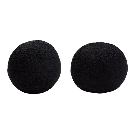 Set of (2) 10" Round Accent Pillows in Black Faux Sheepskin by Diamond Sofa - Ornate Home
